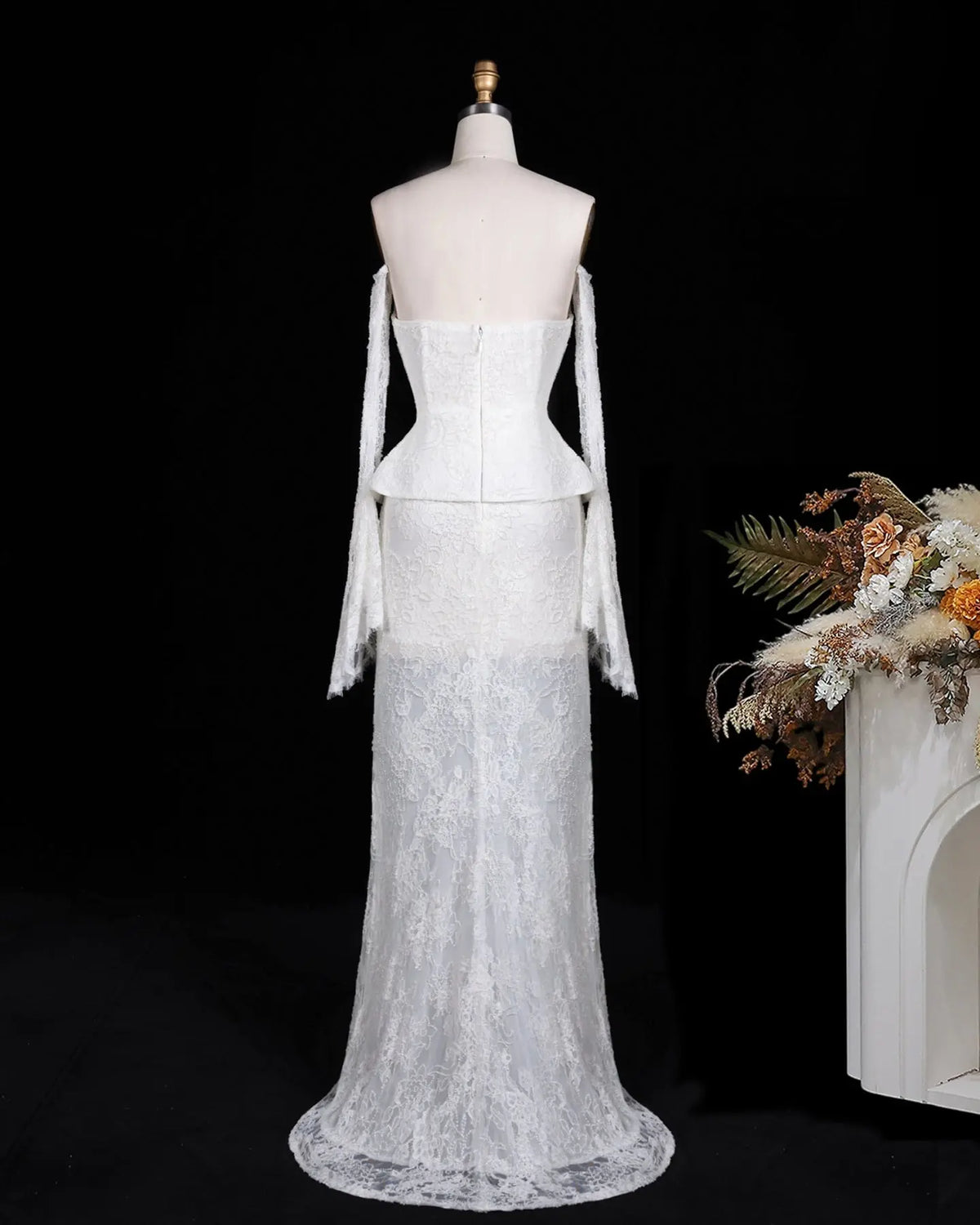 White Mesh Corset Peplum Evening Dress ST101 Sheer Fairy