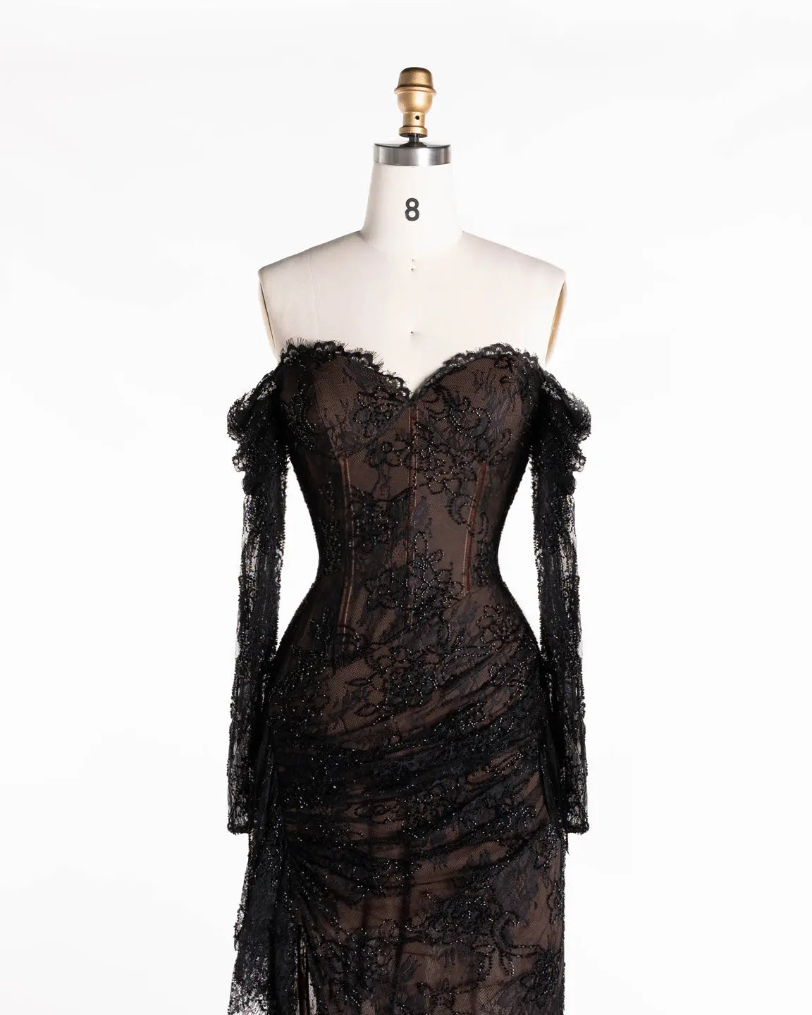 Black Off Shoulder Lace Long Sleeve Evening Gown ST119 Sheer Fairy