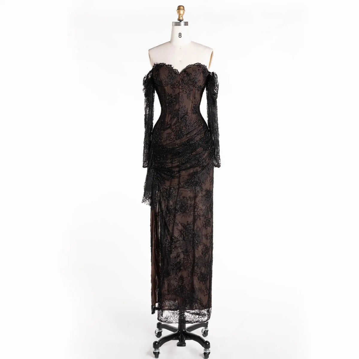 Black Off Shoulder Lace Long Sleeve Evening Gown ST119 Sheer Fairy