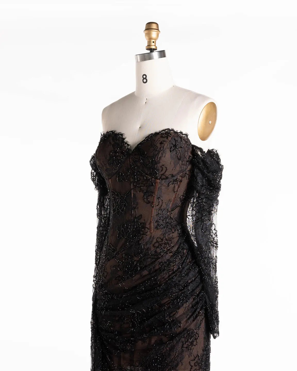 Black Off Shoulder Lace Long Sleeve Evening Gown ST119 Sheer Fairy