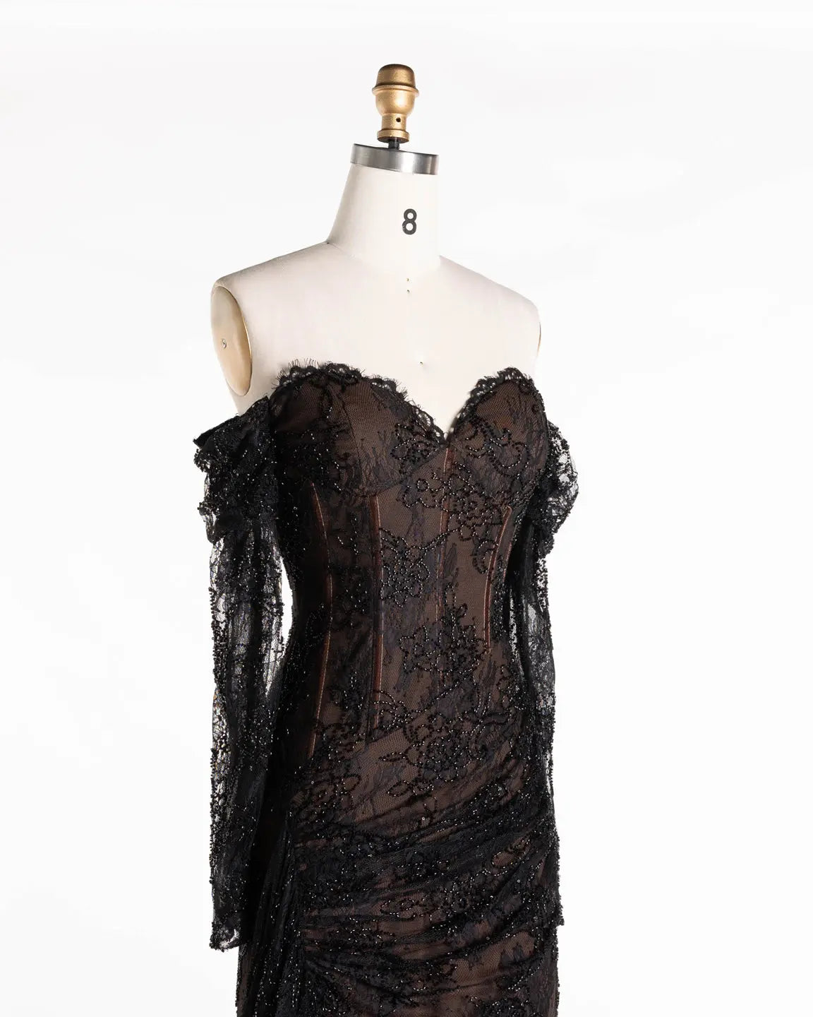 Black Off Shoulder Lace Long Sleeve Evening Gown ST119 Sheer Fairy