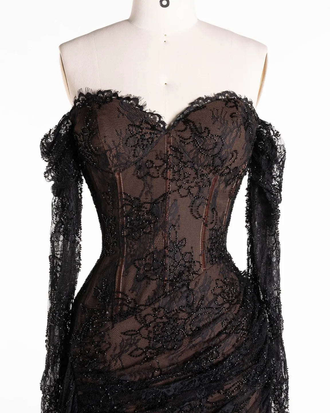 Black Off Shoulder Lace Long Sleeve Evening Gown ST119 Sheer Fairy