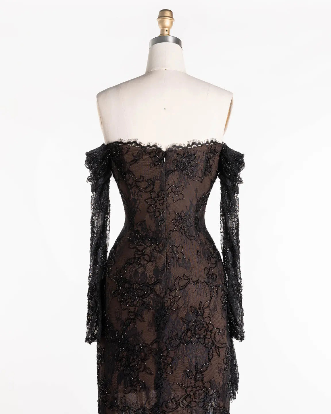 Black Off Shoulder Lace Long Sleeve Evening Gown ST119 Sheer Fairy