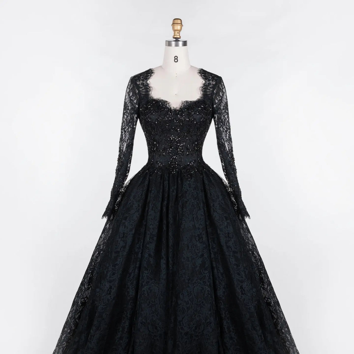 Black Gothic Off-Shoulder Lace Long Sleeves Wedding Dress SW557 Sheer Fairy