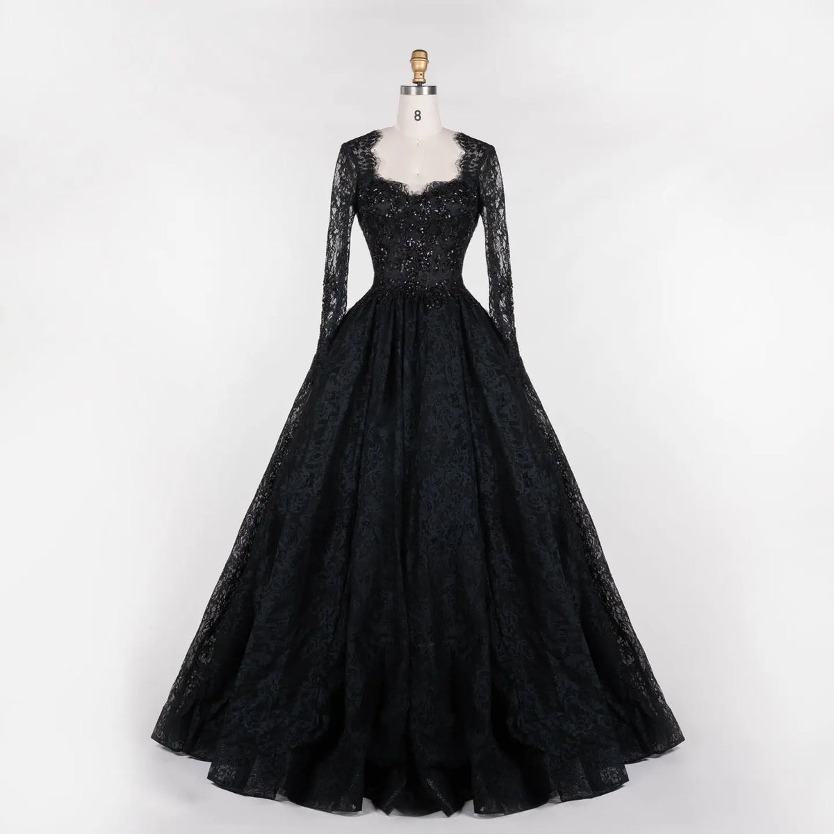 Black Gothic Off-Shoulder Lace Long Sleeves Wedding Dress SW557 Sheer Fairy