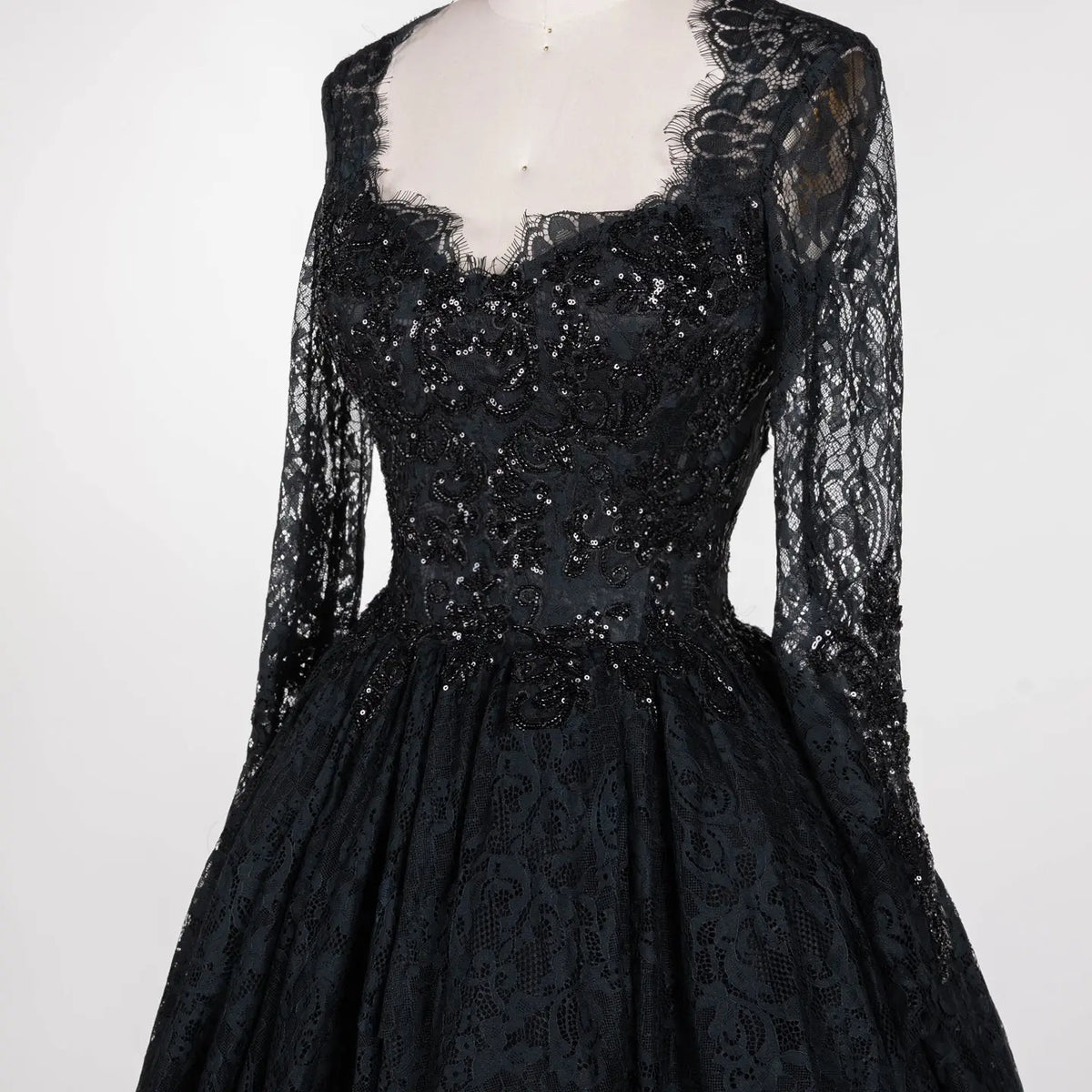 Black Gothic Off-Shoulder Lace Long Sleeves Wedding Dress SW557 Sheer Fairy