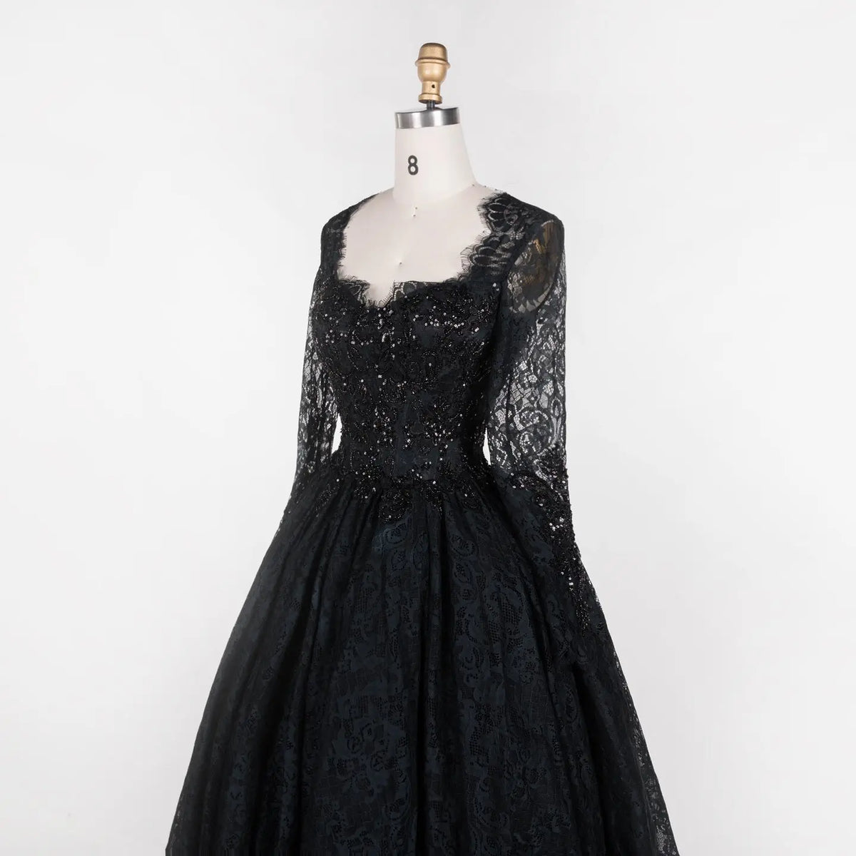 Black Gothic Off-Shoulder Lace Long Sleeves Wedding Dress SW557 Sheer Fairy