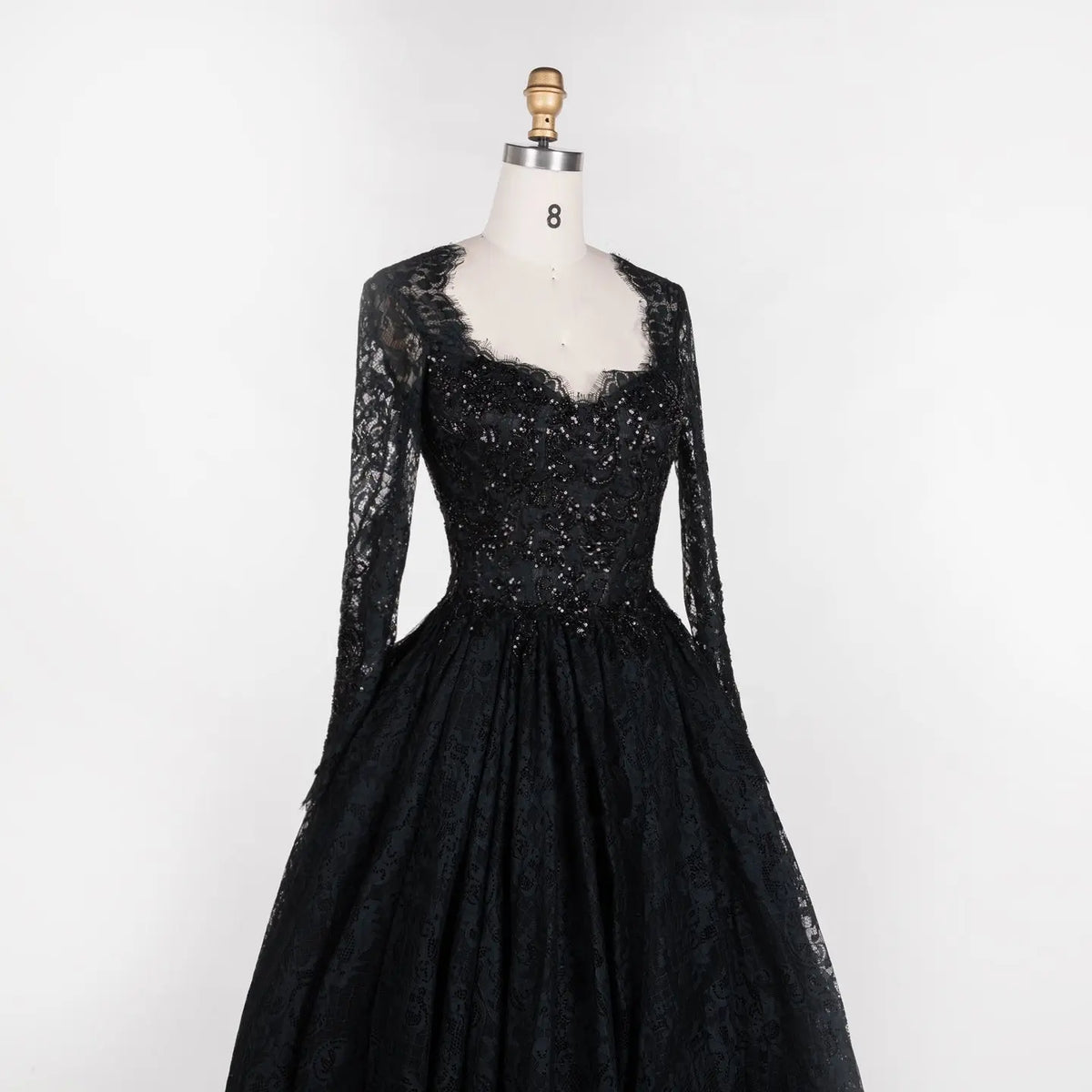 Black Gothic Off-Shoulder Lace Long Sleeves Wedding Dress SW557 Sheer Fairy