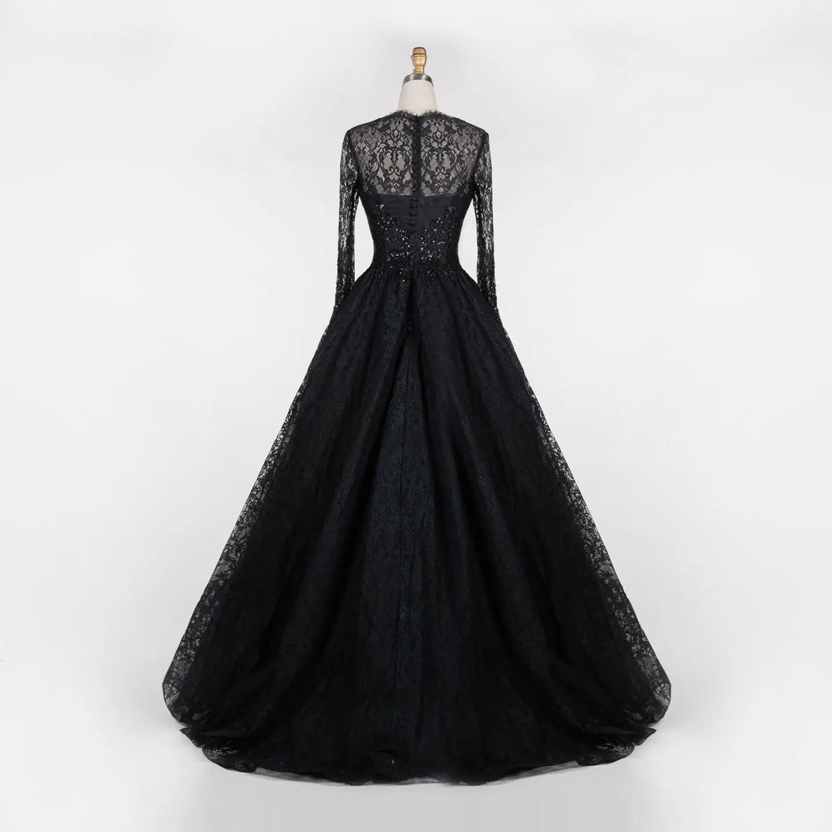 Black Gothic Off-Shoulder Lace Long Sleeves Wedding Dress SW557 Sheer Fairy