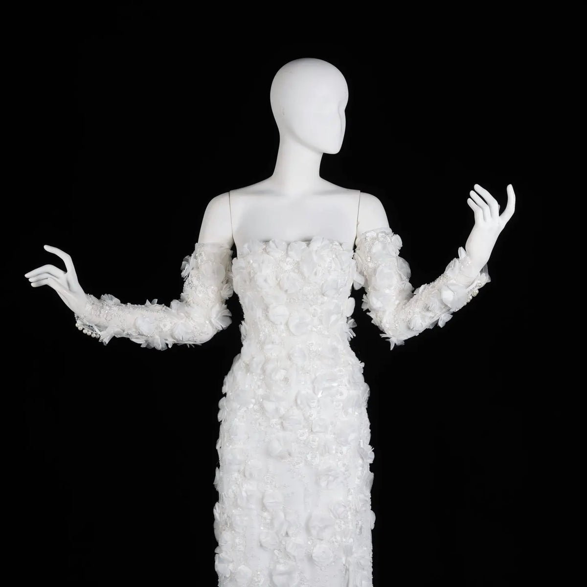 Luxury Beaded Long Sleeve Lace High Slit Wedding Dress SW085 Sheer Fairy