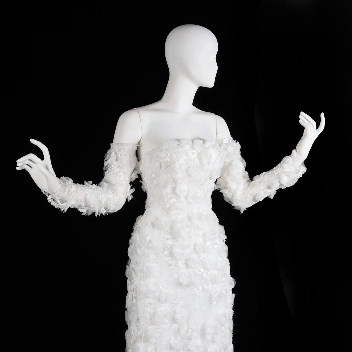 Luxury Beaded Long Sleeve Lace High Slit Wedding Dress SW085 Sheer Fairy
