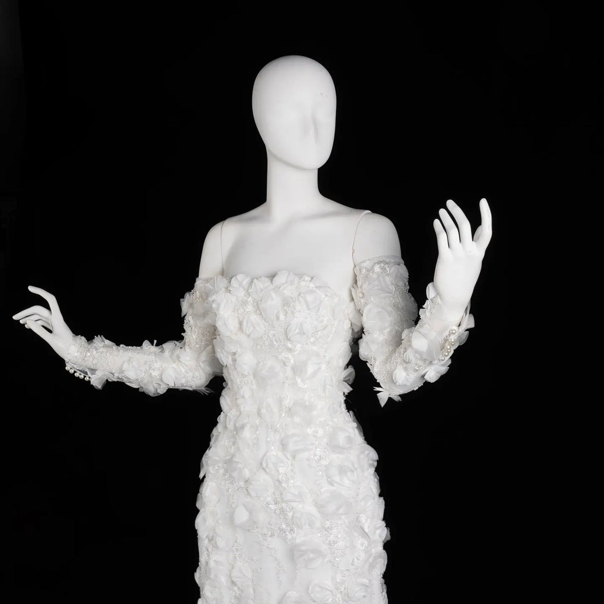 Luxury Beaded Long Sleeve Lace High Slit Wedding Dress SW085 Sheer Fairy