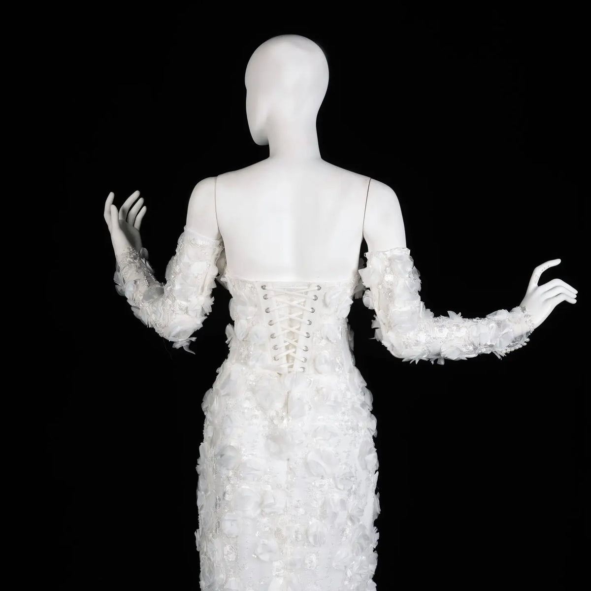 Luxury Beaded Long Sleeve Lace High Slit Wedding Dress SW085 Sheer Fairy