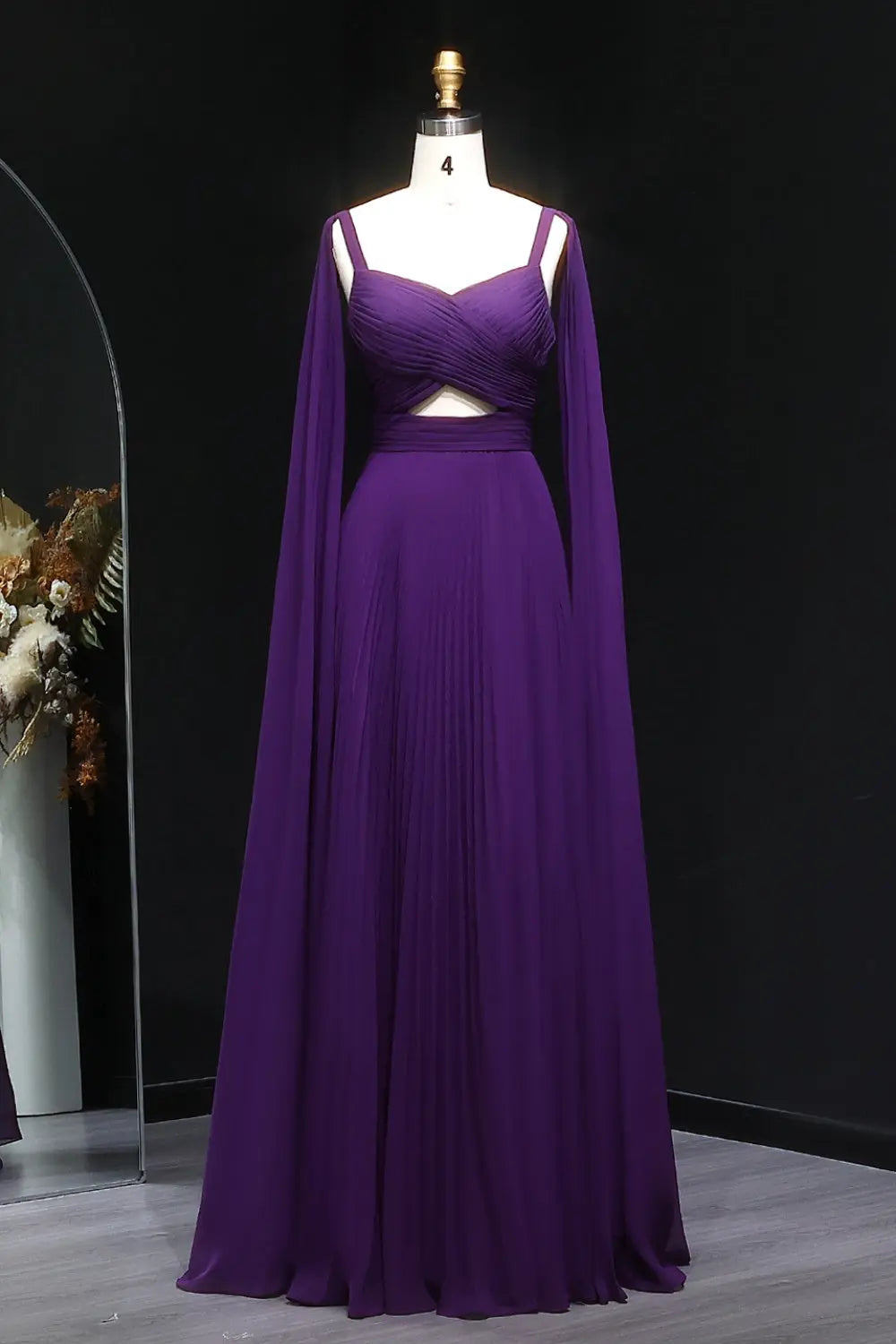 Elegant Fuchsia Chiffon Evening Dress with Cape Sleeves SF090 Sheer Fairy