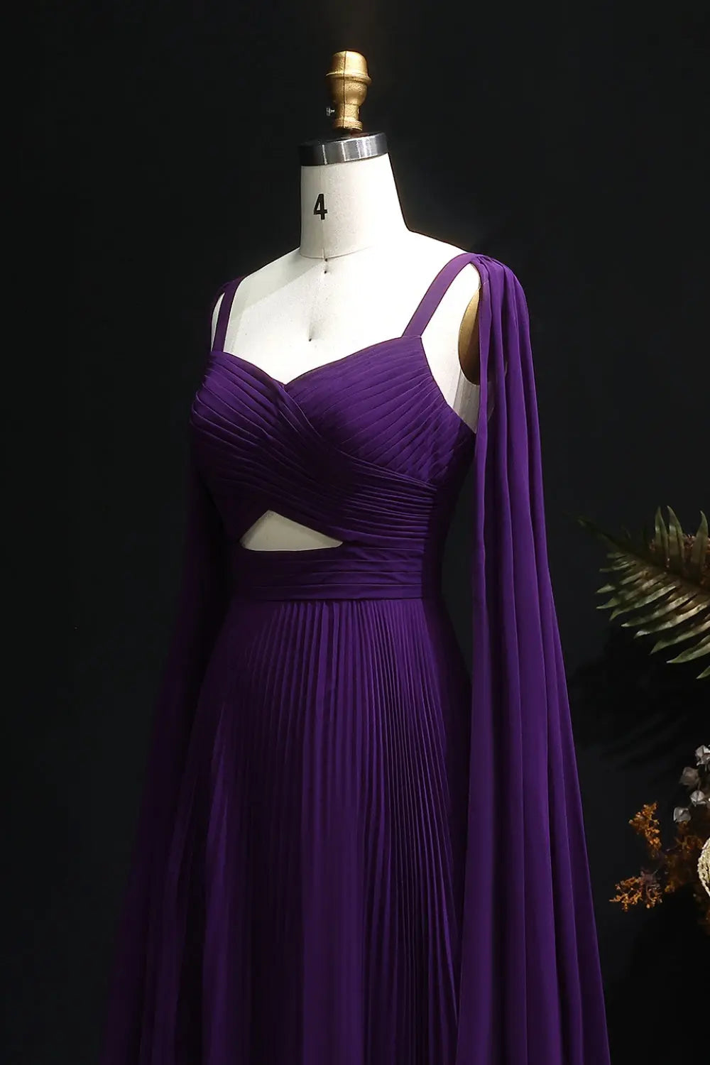Elegant Fuchsia Chiffon Evening Dress with Cape Sleeves SF090 Sheer Fairy