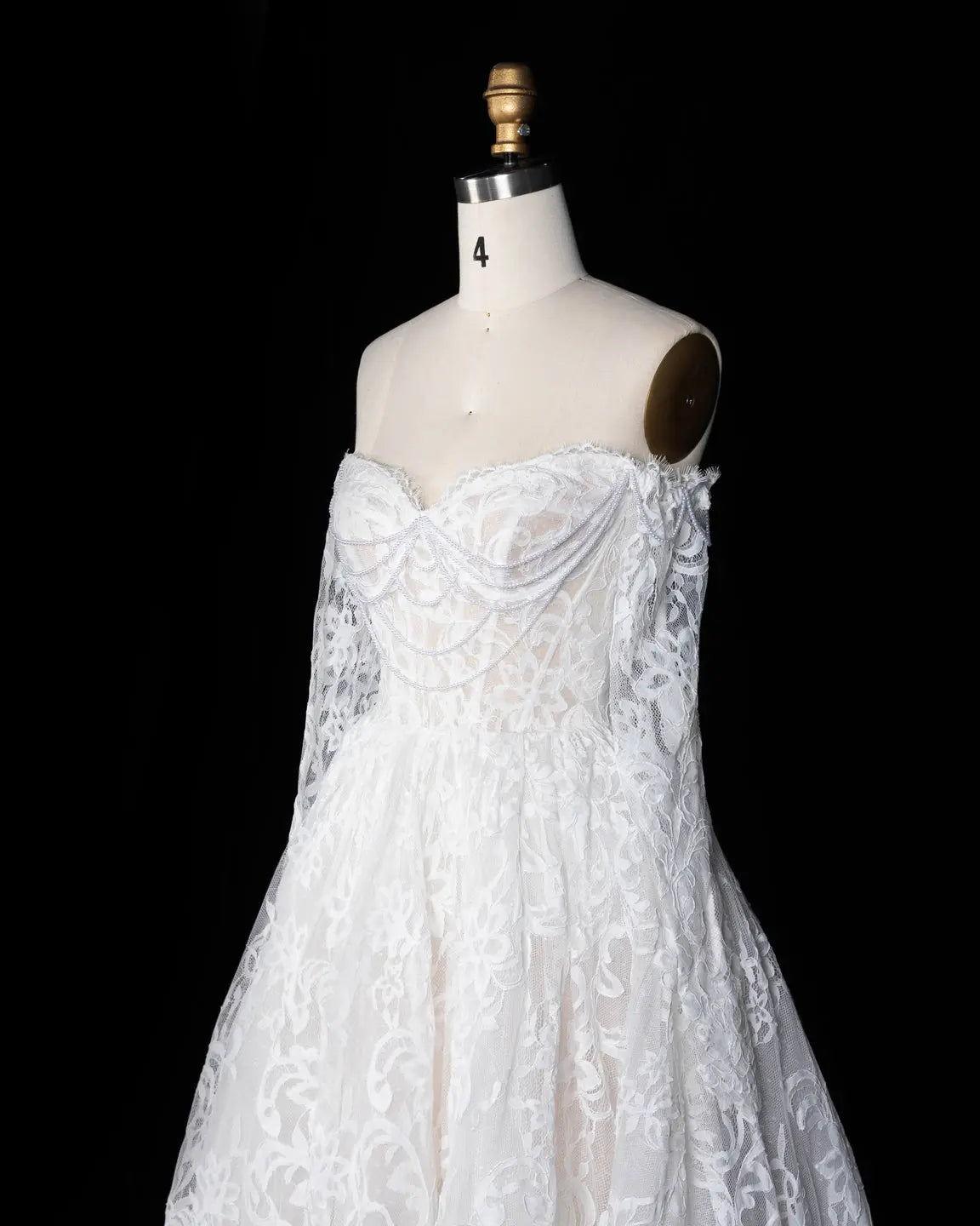 White Off Shoulder Lace Long Sleeve Wedding Gown Sheer Fairy