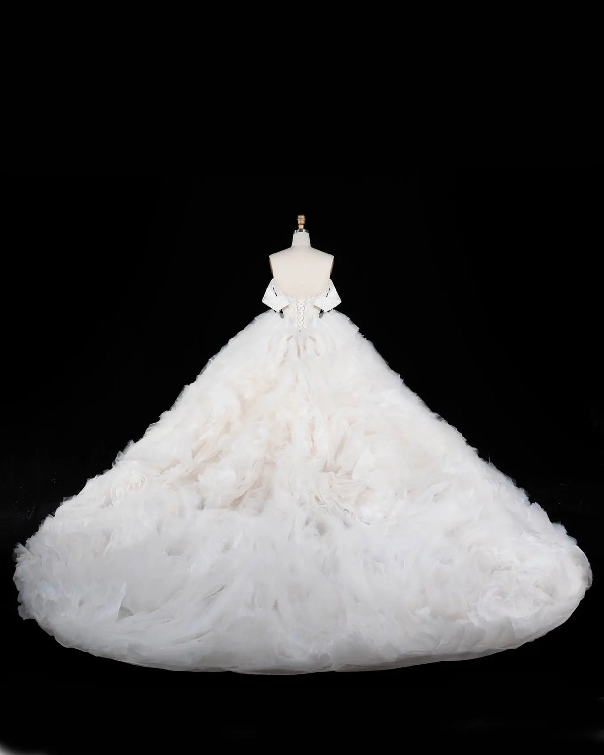 Off White Off Shoulder Lace Ball Gown Wedding Dress Sheer Fairy