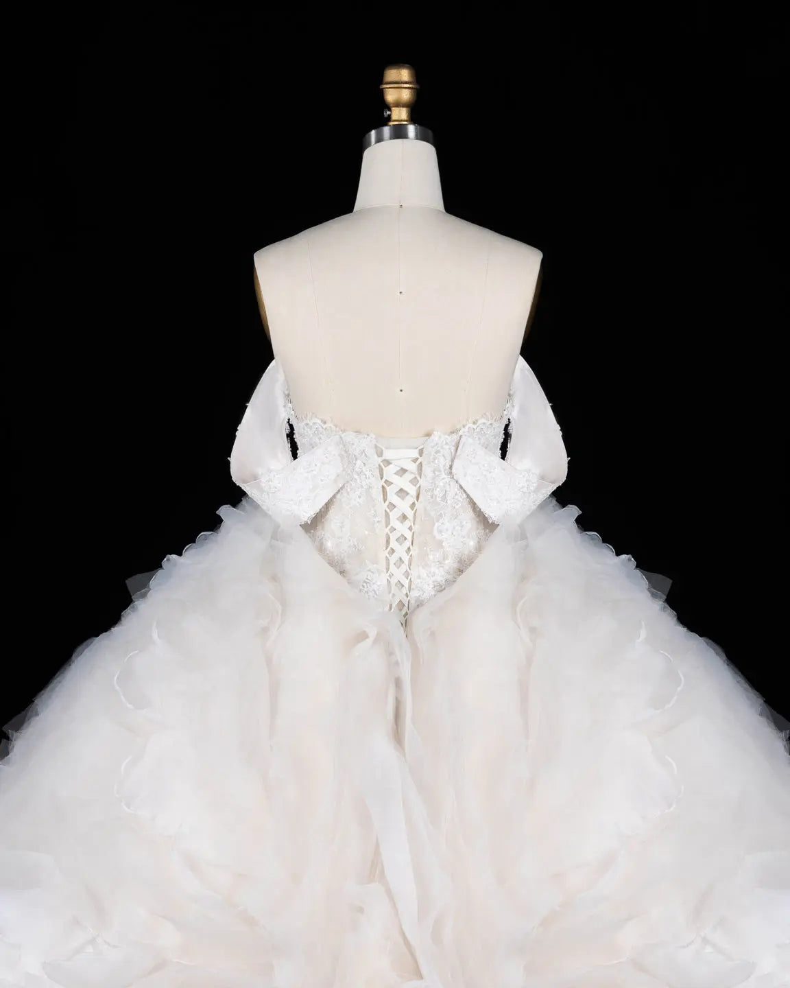 Off White Off Shoulder Lace Ball Gown Wedding Dress Sheer Fairy