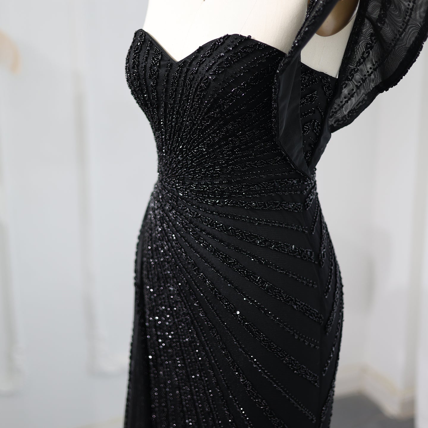 Glamorous Emerald Green One-Shoulder Beaded Mermaid Evening Dress with High Slit SS201 Sheer Fairy