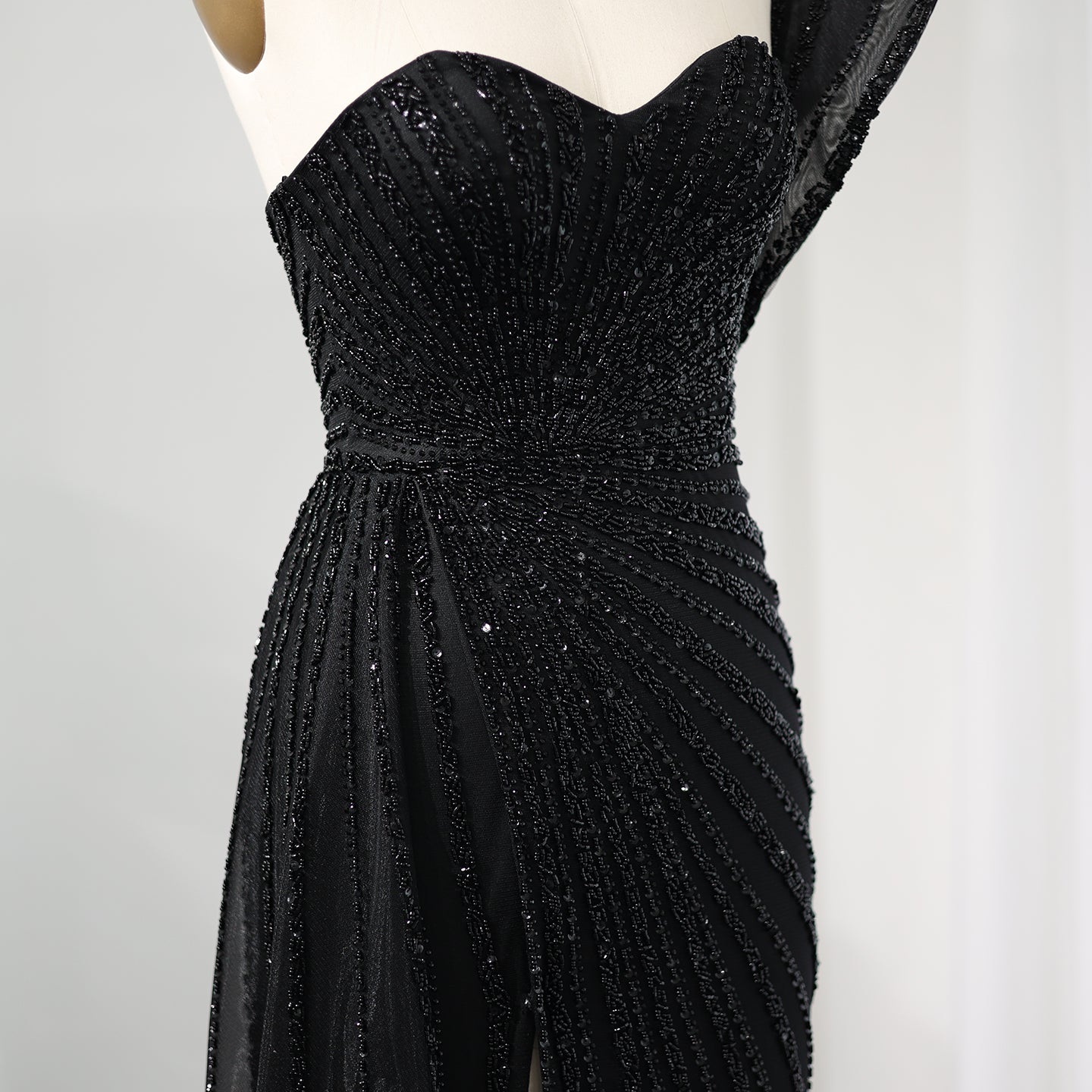 Glamorous Emerald Green One-Shoulder Beaded Mermaid Evening Dress with High Slit SS201 Sheer Fairy