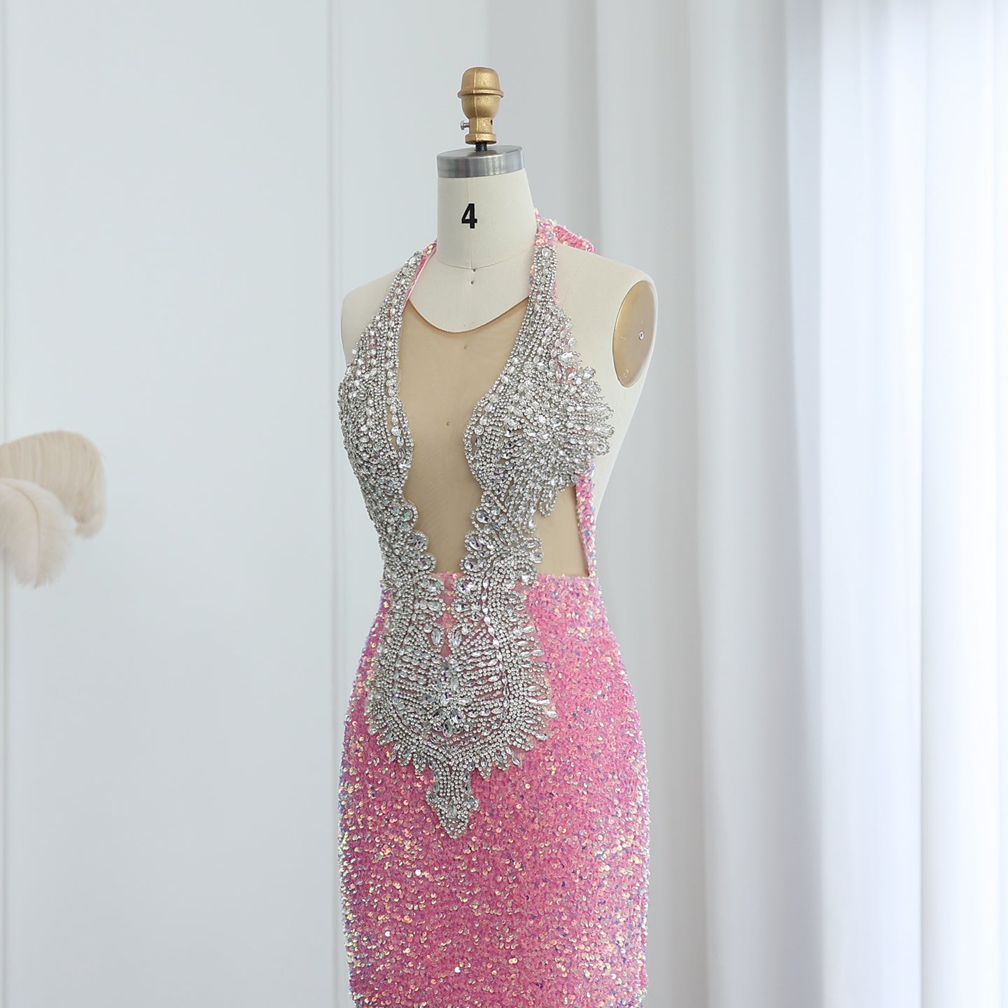 Halter Backless Sequins Crystal Mermaid Black Girls Prom Dresses