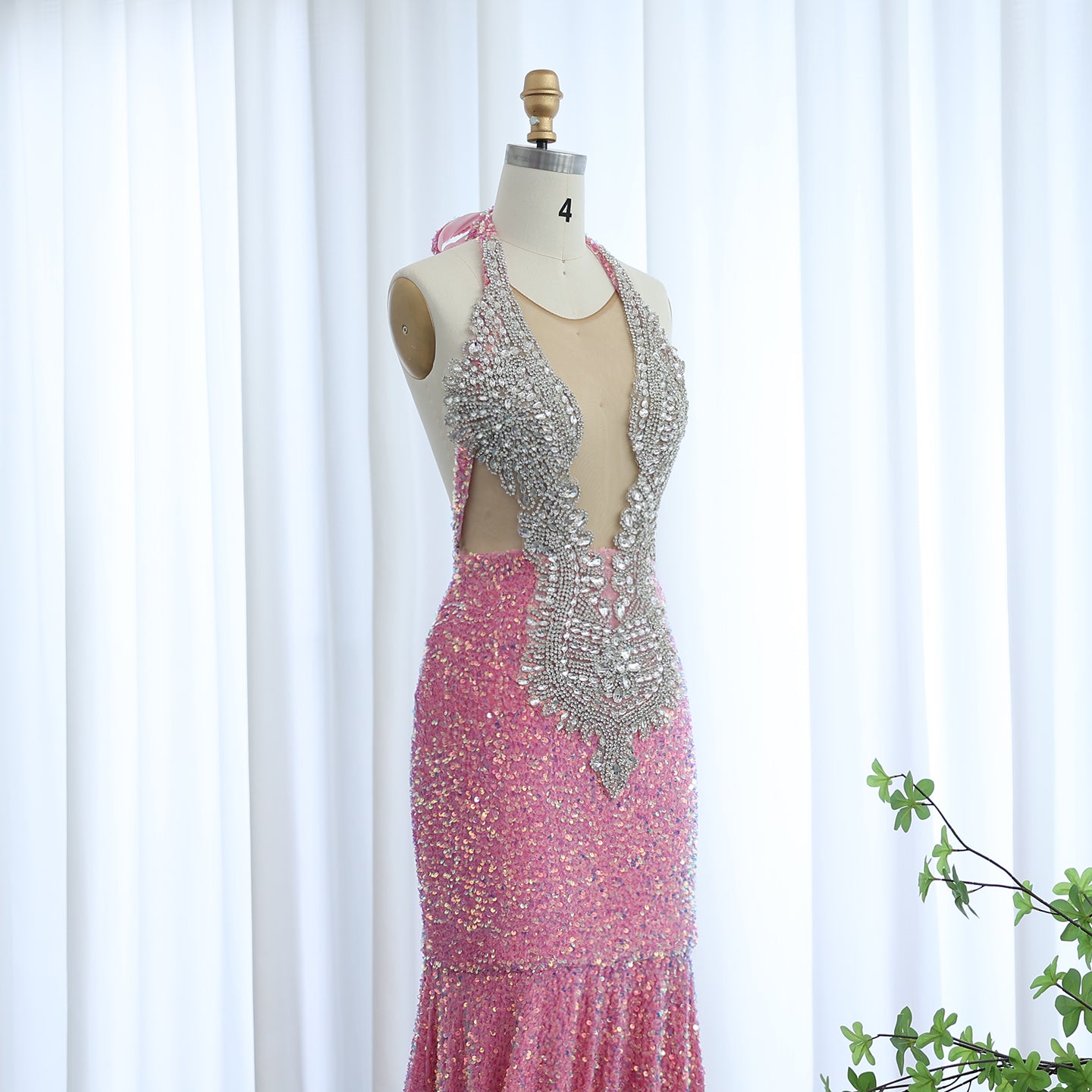 Halter Backless Sequins Crystal Mermaid Black Girls Prom Dresses