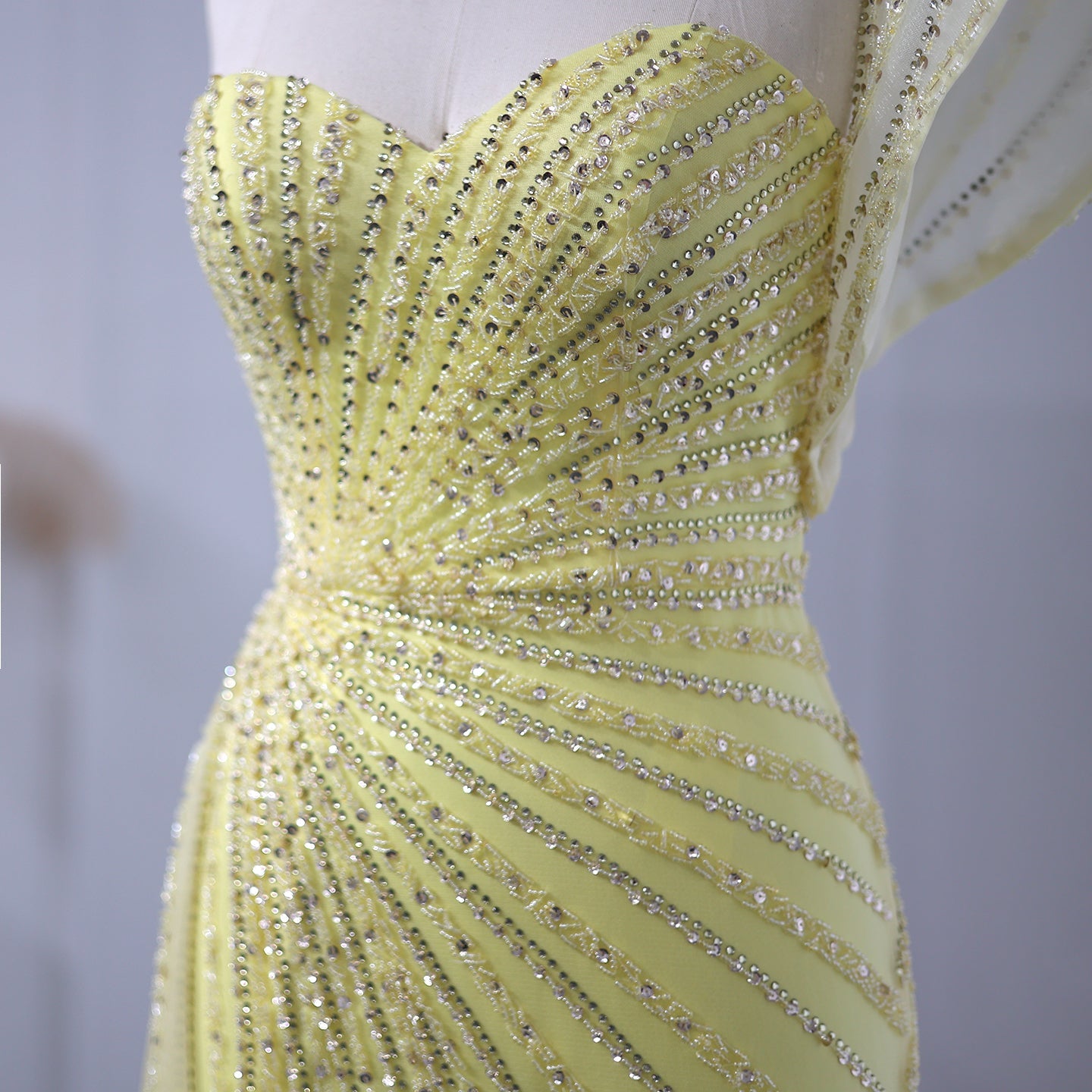 Glamorous Emerald Green One-Shoulder Beaded Mermaid Evening Dress with High Slit SS201 Sheer Fairy