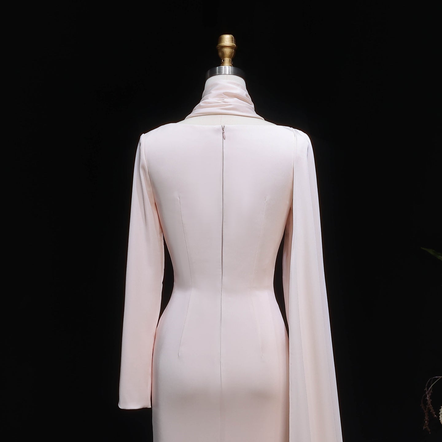 Pink Satin High Neck Mermaid Evening Dress with Cape Overlay SF037 Sheer Fairy