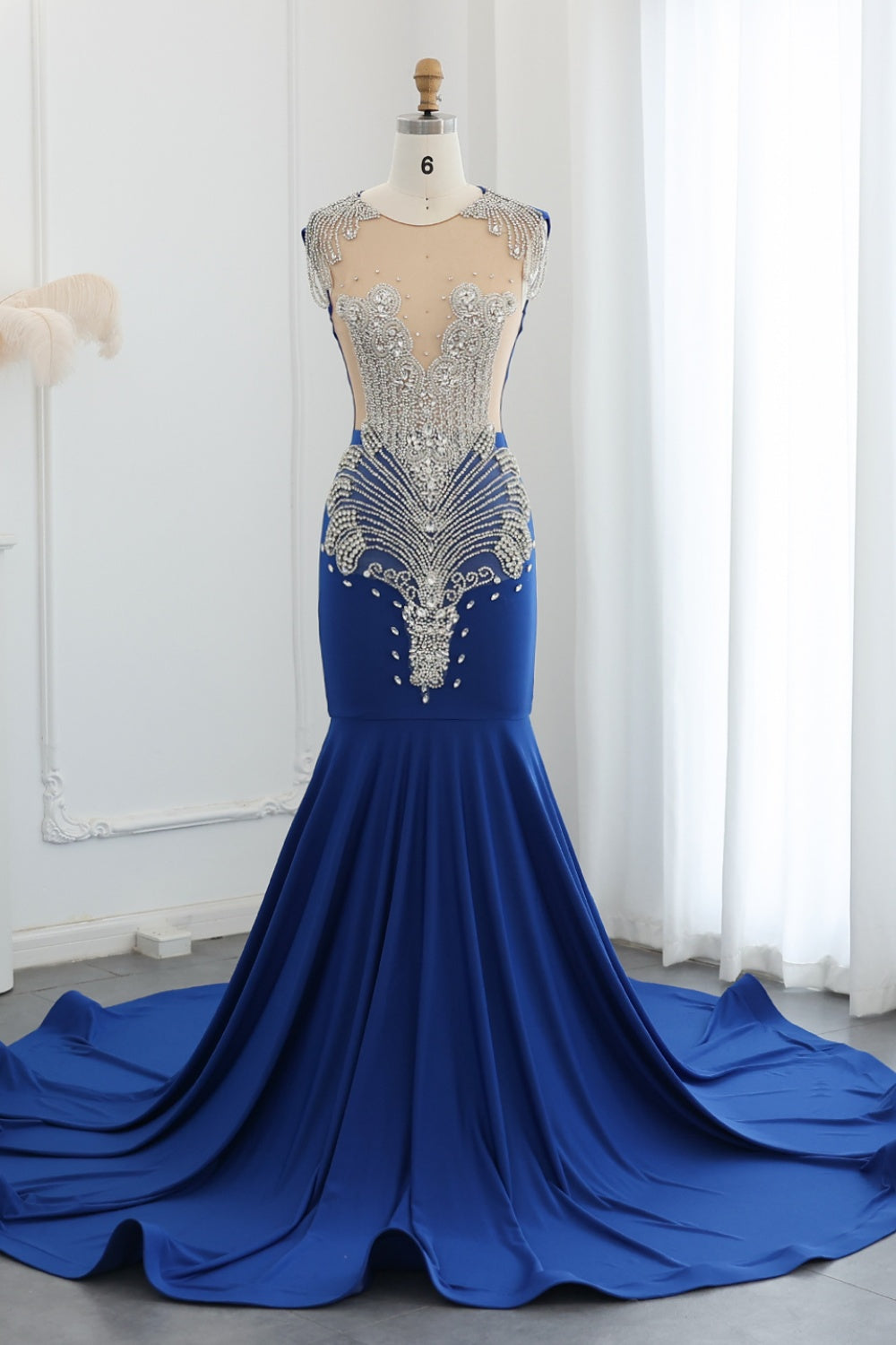 Crystal High Neck Rhinestone Mermaid Prom Dress SH017 Sheer Fairy