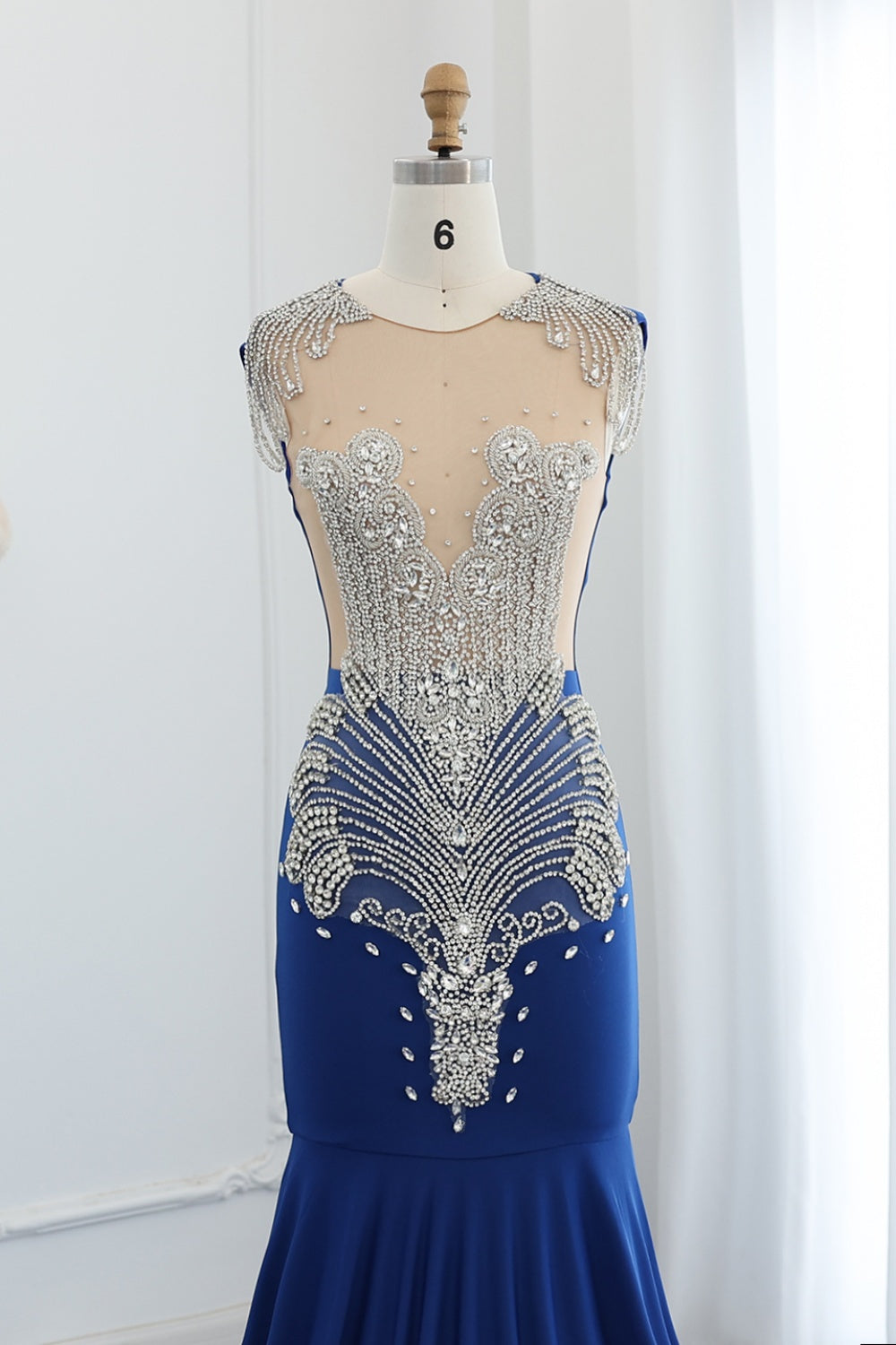 Crystal High Neck Rhinestone Mermaid Prom Dress SH017 Sheer Fairy