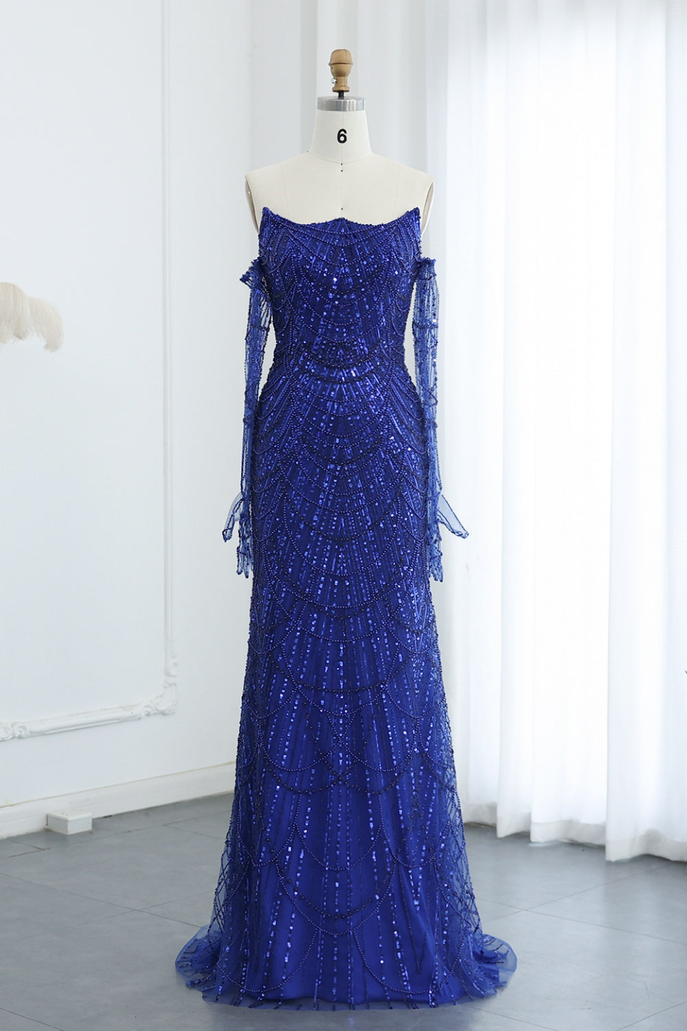 Luxury Beaded Green Mermaid Evening Dress with Gloves SS606 Sheer Fairy