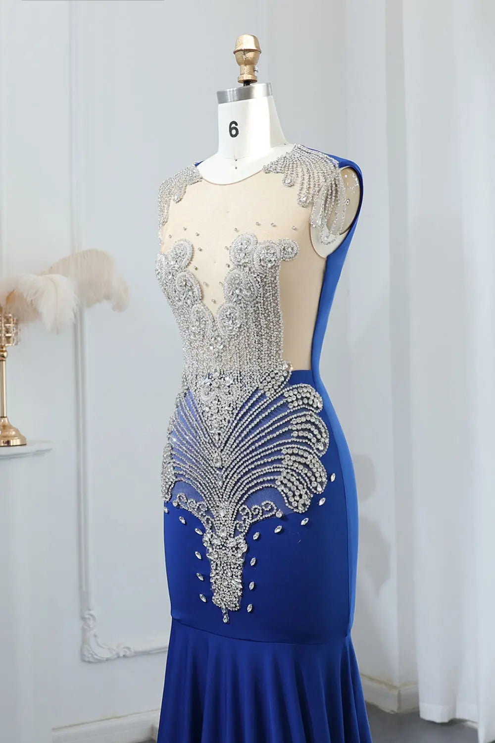 Crystal High Neck Rhinestone Mermaid Prom Dress SH017 Sheer Fairy