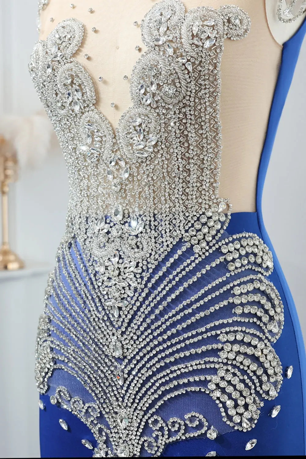 Crystal High Neck Rhinestone Mermaid Prom Dress SH017 Sheer Fairy