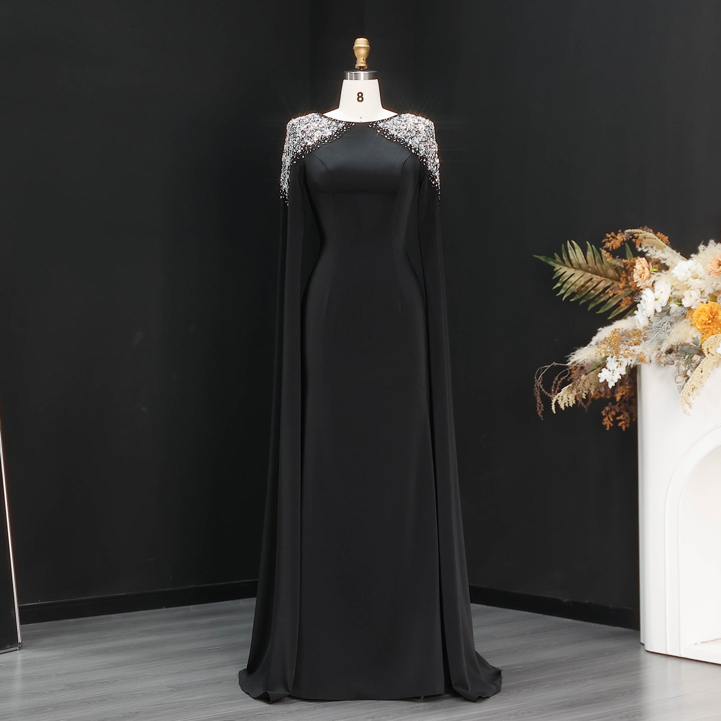 Elegant White Mermaid Evening Dress with Cape Sleeves SF280 Sheer Fairy