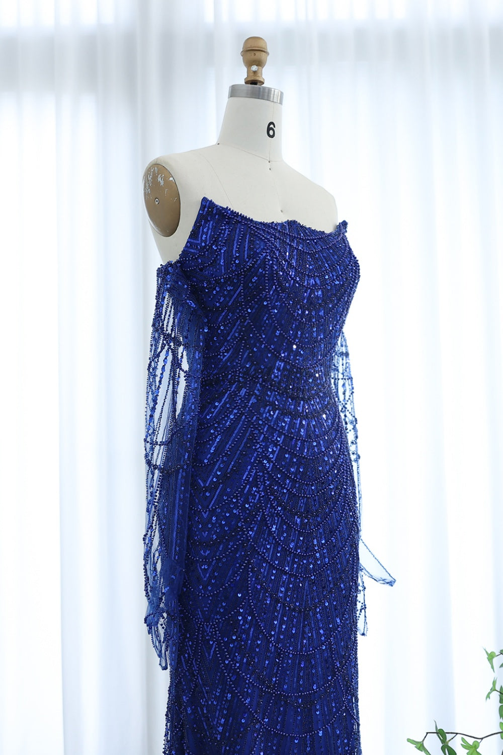 Luxury Beaded Green Mermaid Evening Dress with Gloves SS606 Sheer Fairy