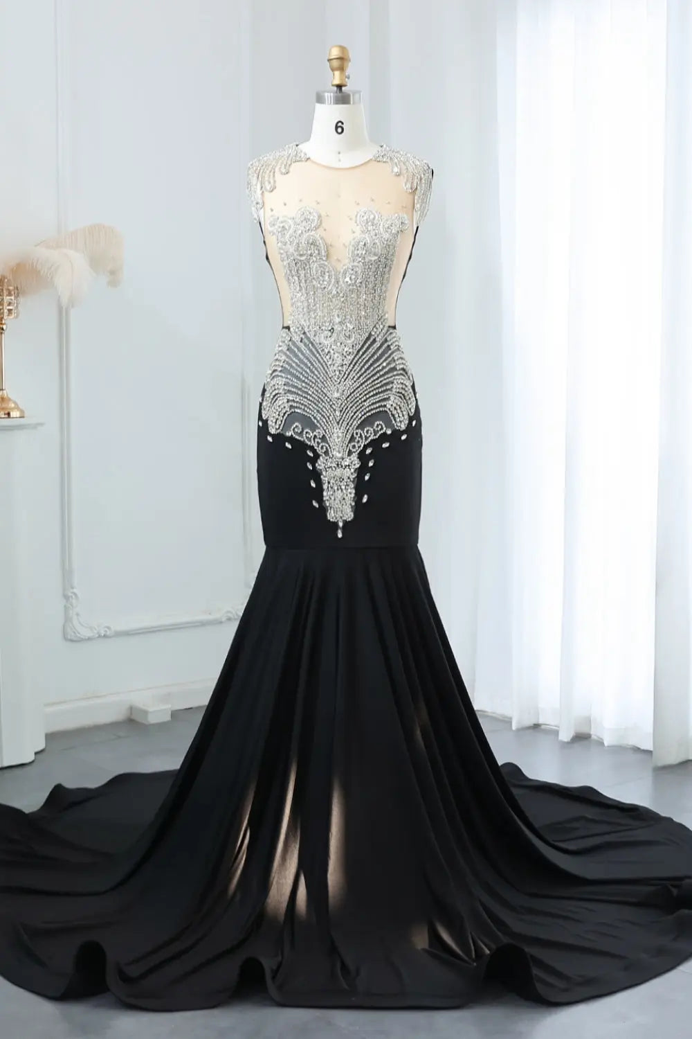 Crystal High Neck Rhinestone Mermaid Prom Dress SH017 Sheer Fairy