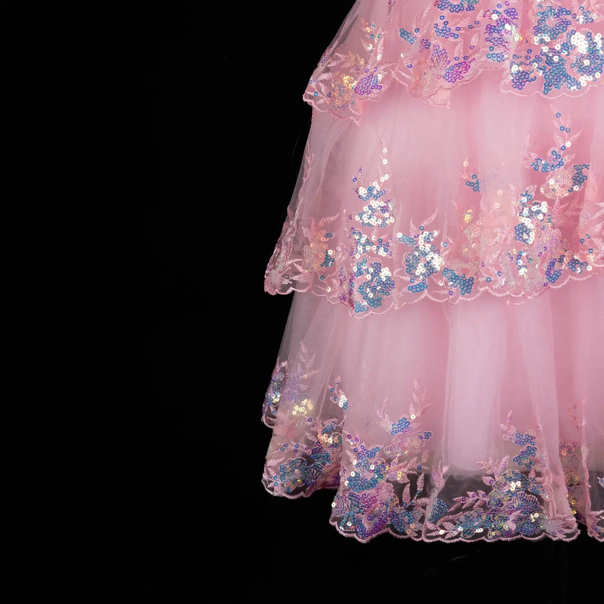 Champagne Sequin Tiered Ballgown Homecoming Dress RM156 Sheer Fairy