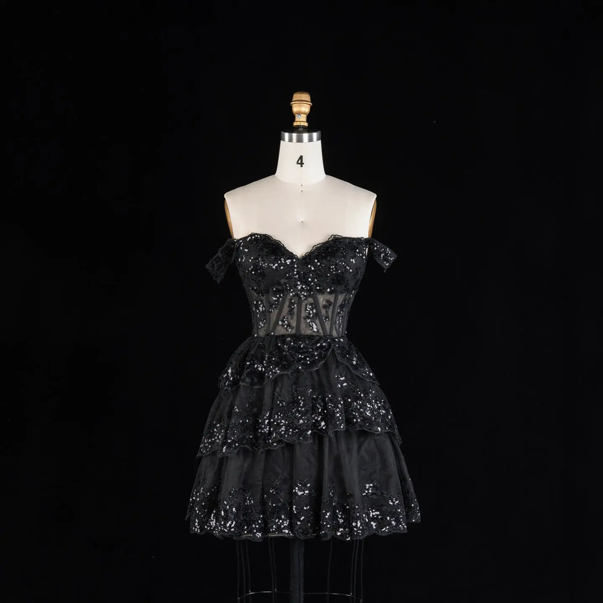 Champagne Sequin Tiered Ballgown Homecoming Dress RM156 Sheer Fairy