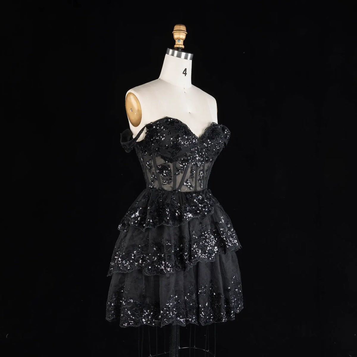Champagne Sequin Tiered Ballgown Homecoming Dress RM156 Sheer Fairy