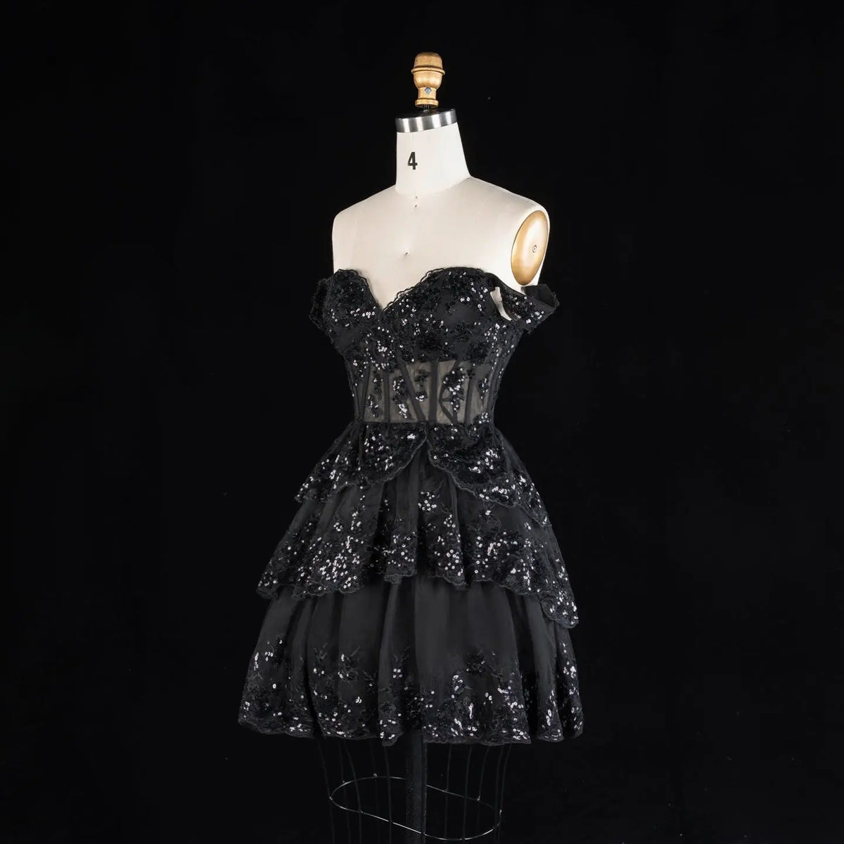 Champagne Sequin Tiered Ballgown Homecoming Dress RM156 Sheer Fairy