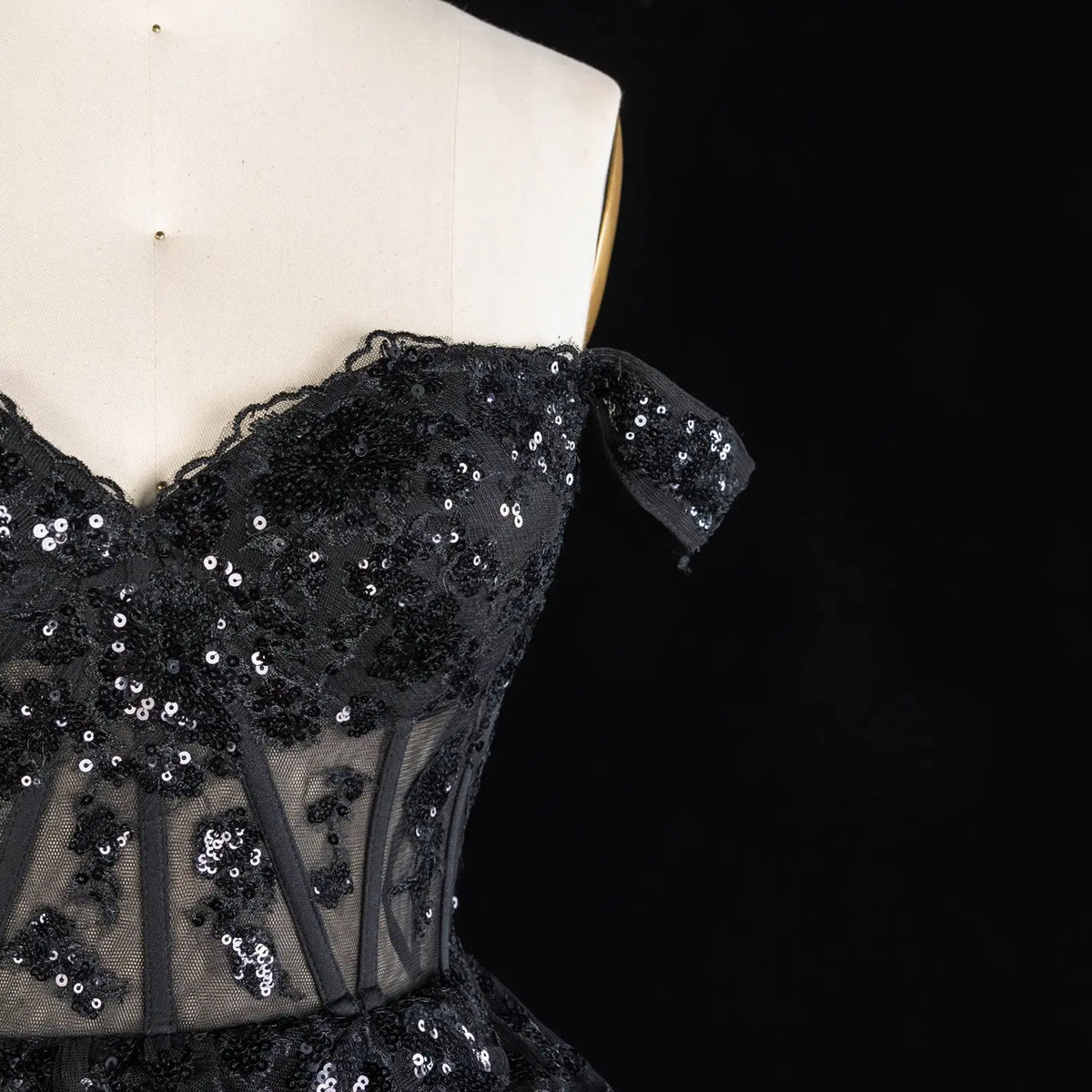 Champagne Sequin Tiered Ballgown Homecoming Dress RM156 Sheer Fairy