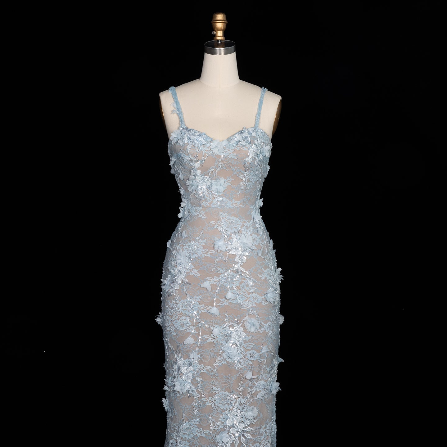 Blue Sequined Beaded Mermaid Sleeveless Prom Dress SF523 Sheer Fairy