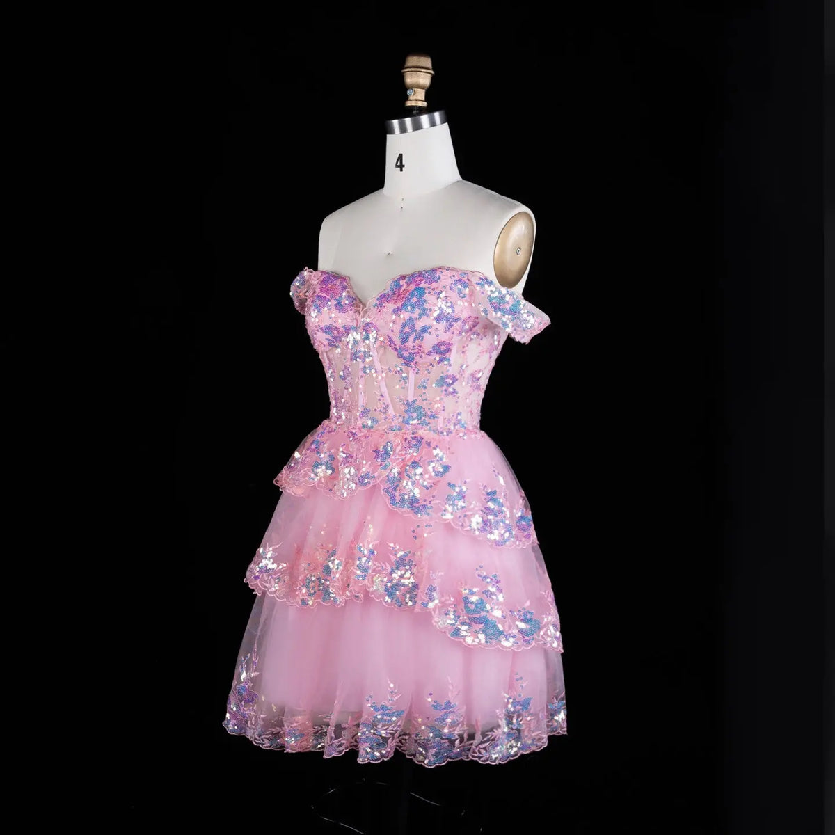 Champagne Sequin Tiered Ballgown Homecoming Dress RM156 Sheer Fairy