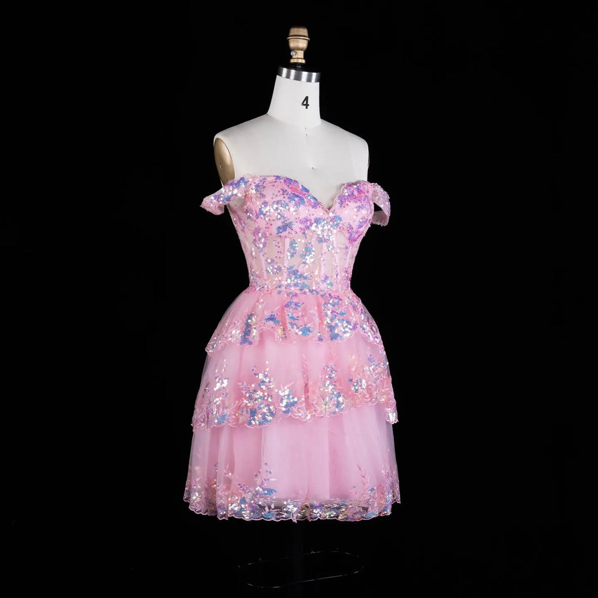 Champagne Sequin Tiered Ballgown Homecoming Dress RM156 Sheer Fairy
