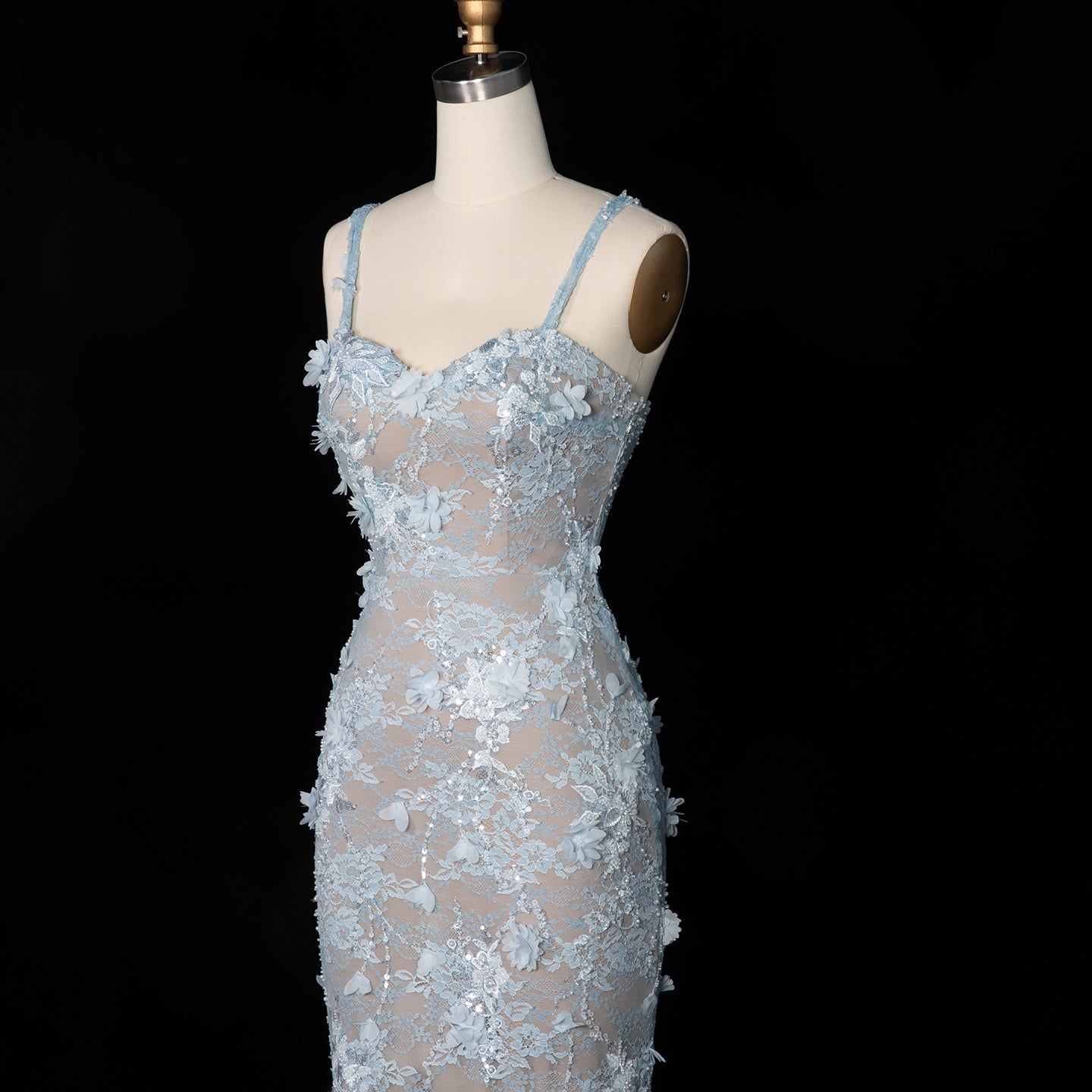 Blue Sequined Beaded Mermaid Sleeveless Prom Dress SF523 Sheer Fairy