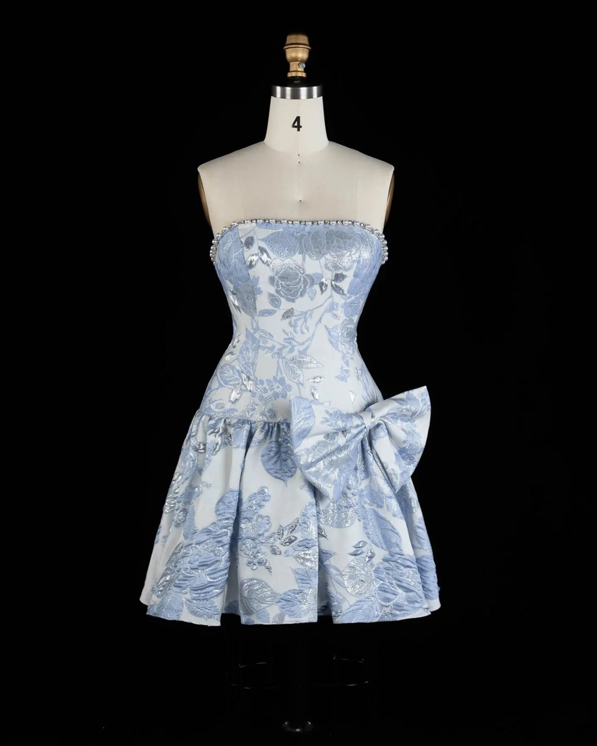 Stunning Blue Floral Jacquard Homecoming Dress Sheer Fairy