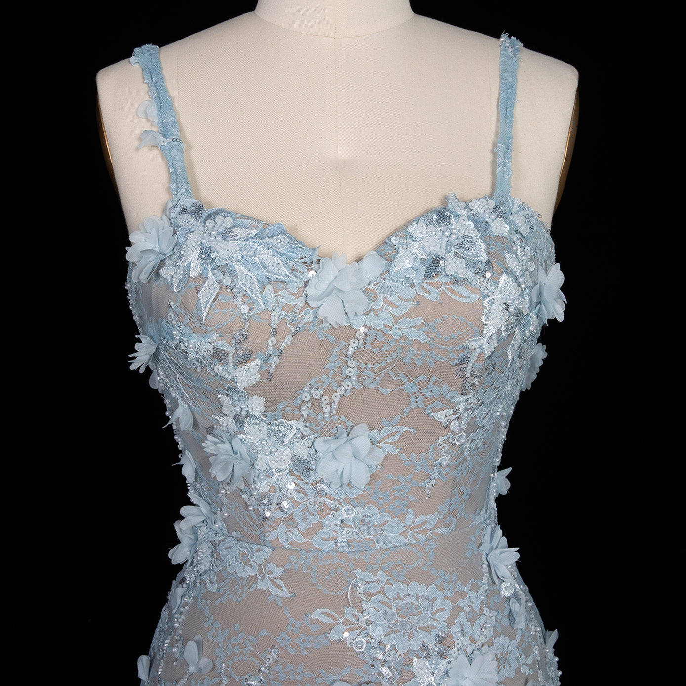 Blue Sequined Beaded Mermaid Sleeveless Prom Dress SF523 Sheer Fairy
