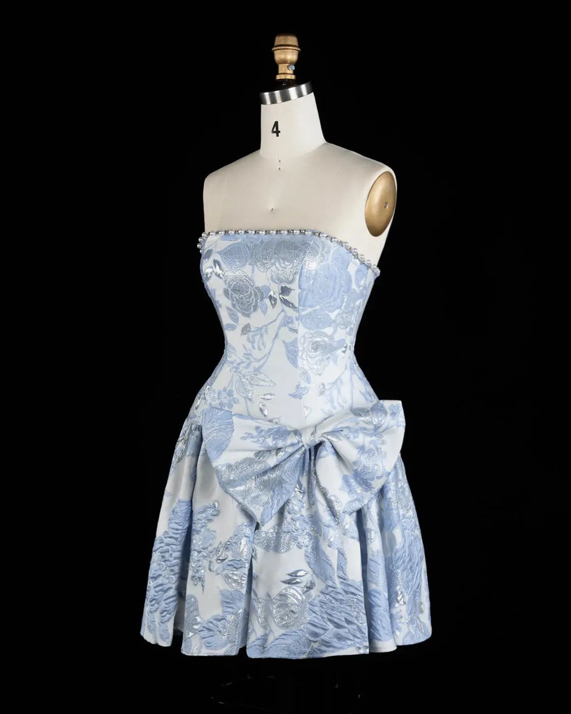 Stunning Blue Floral Jacquard Homecoming Dress Sheer Fairy