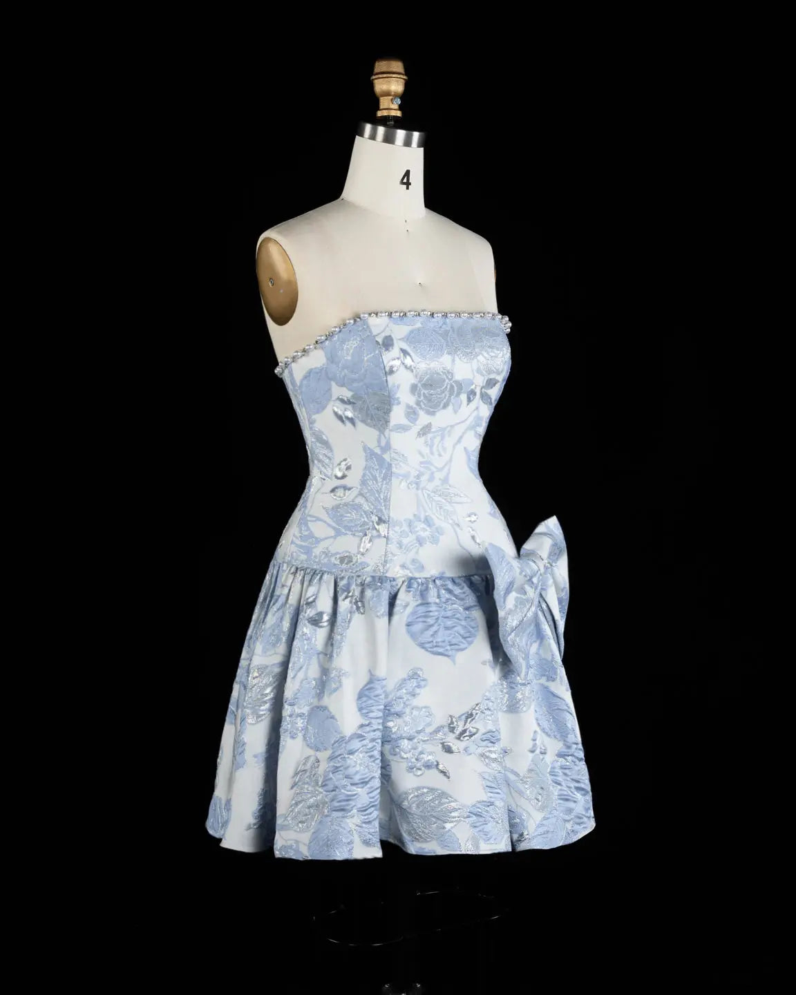 Stunning Blue Floral Jacquard Homecoming Dress Sheer Fairy