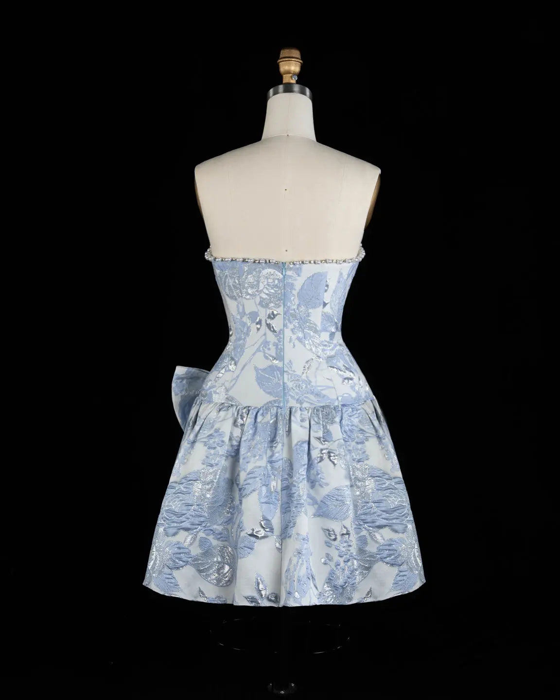 Stunning Blue Floral Jacquard Homecoming Dress Sheer Fairy